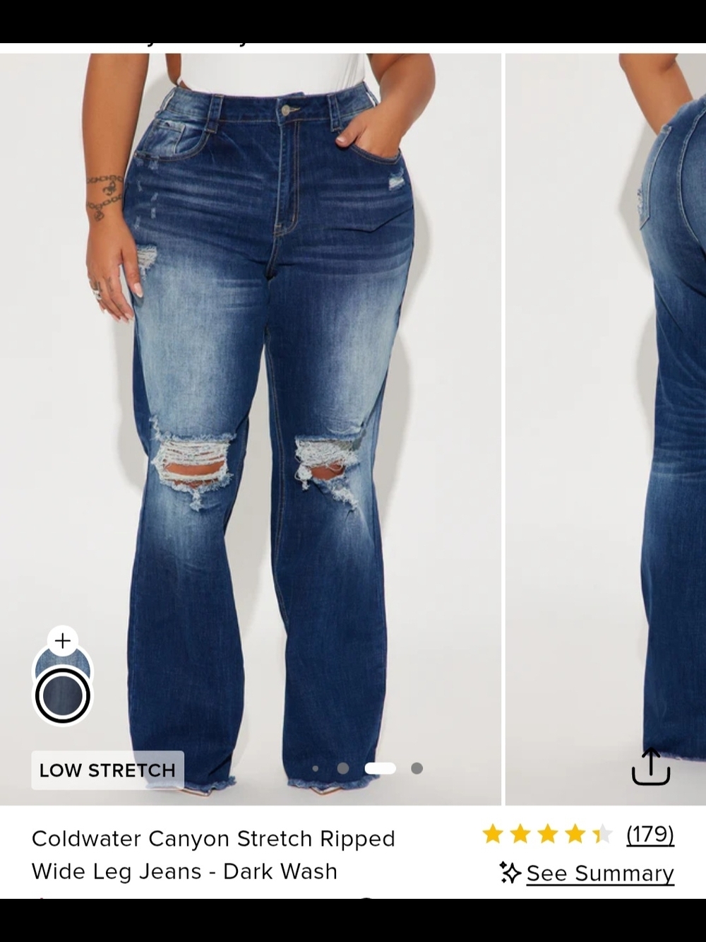 Fashion Nova Dark Blue Distressed Wide Leg Jeans SIZE 14PLUS